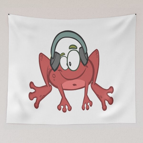 Item preview, Funny Red Frog Wearing Headphones Cartoon designed and sold by Johnnies.
