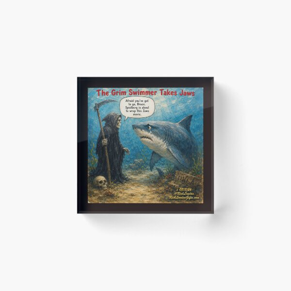 Item preview, The Grim Swimmer Takes Jaws – Bruce’s Final Splash designed and sold by Rick London Gifts.
