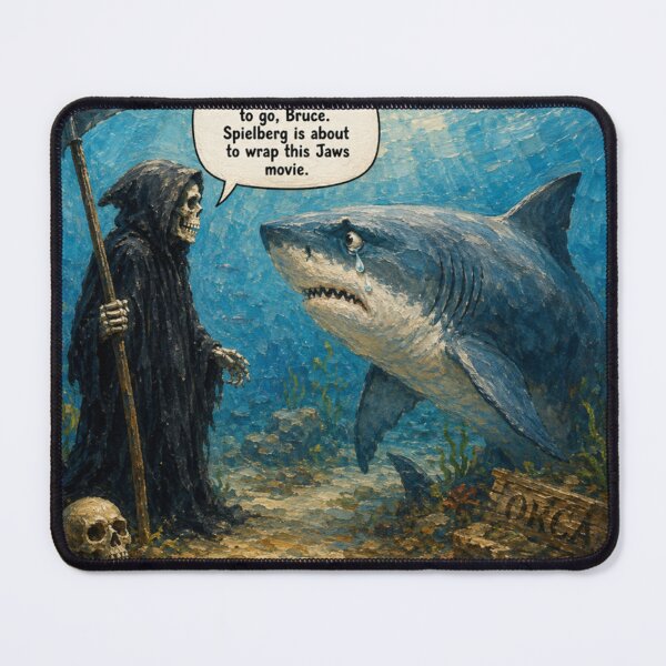 Item preview, The Grim Swimmer Takes Jaws – Bruce’s Final Splash designed and sold by Rick London Gifts.