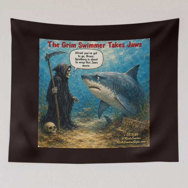 Item preview, The Grim Swimmer Takes Jaws – Bruce’s Final Splash designed and sold by Rick London Gifts.