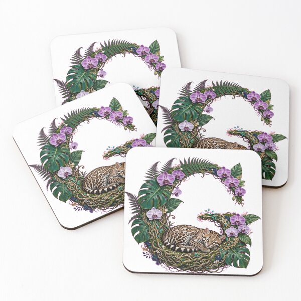 Item preview, Tropical Letter G - Sleeping Ocelot and Purple Orchids - designed and sold by FantasyPearl.