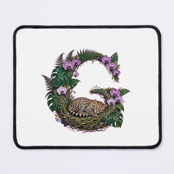 Item preview, Tropical Letter G - Sleeping Ocelot and Purple Orchids - designed and sold by FantasyPearl.