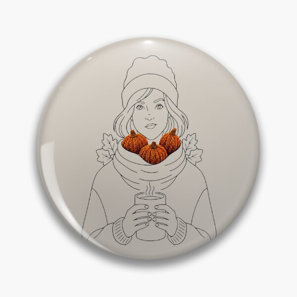 Item preview, Cozy Autumn Woman with Hot Coffee and Knitted Pumpkins designed and sold by knitcorner26.