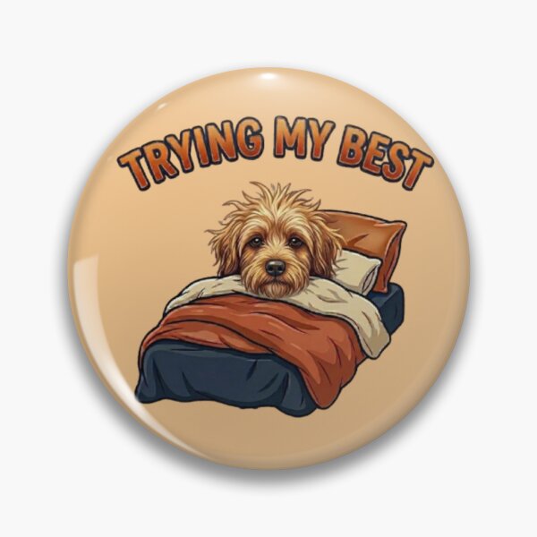 Item preview, Trying My Best Sleepy Dog – Funny Messy Hair Goldendoodle In Bed Cartoon designed and sold by Northern Glow Art.
