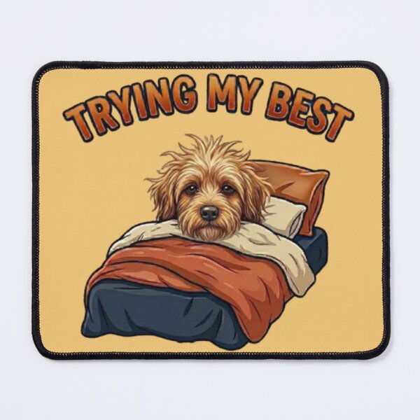 Item preview, Trying My Best Sleepy Dog – Funny Messy Hair Goldendoodle In Bed Cartoon designed and sold by Northern Glow Art.
