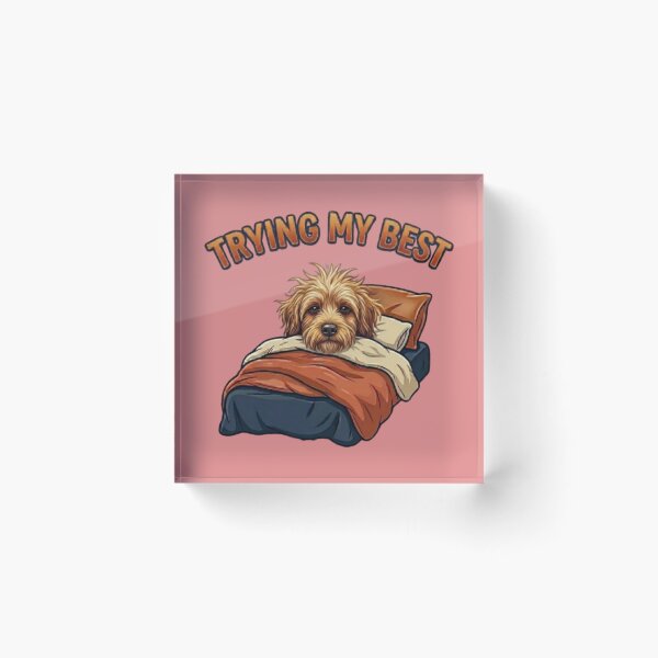 Item preview, Trying My Best Sleepy Dog – Funny Messy Hair Goldendoodle In Bed Cartoon designed and sold by Northern Glow Art.