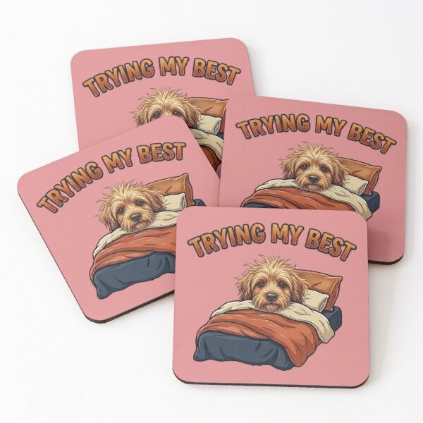Item preview, Trying My Best Sleepy Dog – Funny Messy Hair Goldendoodle In Bed Cartoon designed and sold by Northern Glow Art.