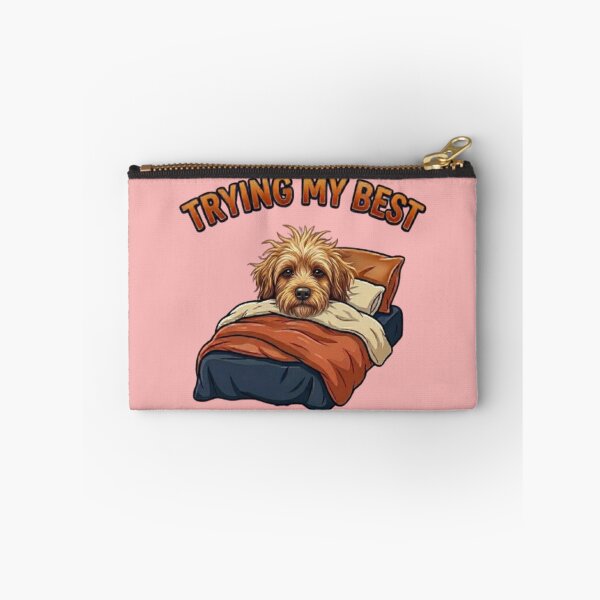 Item preview, Trying My Best Sleepy Dog – Funny Messy Hair Goldendoodle In Bed Cartoon designed and sold by Northern Glow Art.