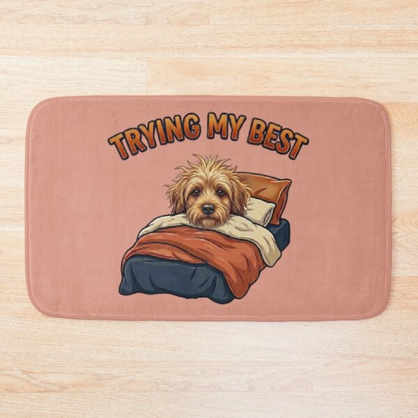 Item preview, Trying My Best Sleepy Dog – Funny Messy Hair Goldendoodle In Bed Cartoon designed and sold by Northern Glow Art.