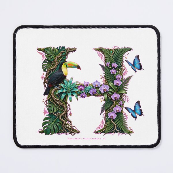 Item preview, Tropical Letter H - Rainbow-billed Toucan and Blue Morpho Butterflies designed and sold by FantasyPearl.