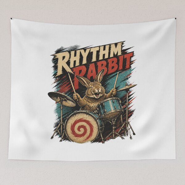 Item preview, Rabbit Playing Drums – Funny Bunny Drummer Music Art designed and sold by AMICO77.