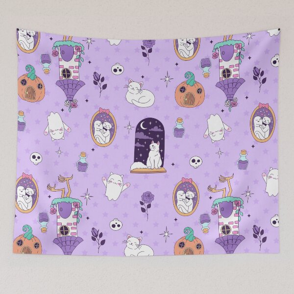 Item preview, whimsical purple halloween spooky ghost creepy cat designed and sold by Gossip Rag.