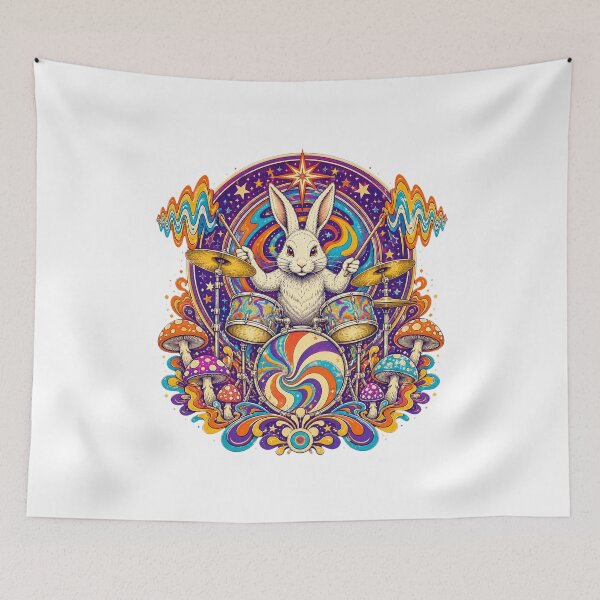 Item preview, Rabbit Playing Drums – Funny Bunny Drummer Music Art designed and sold by AMICO77.