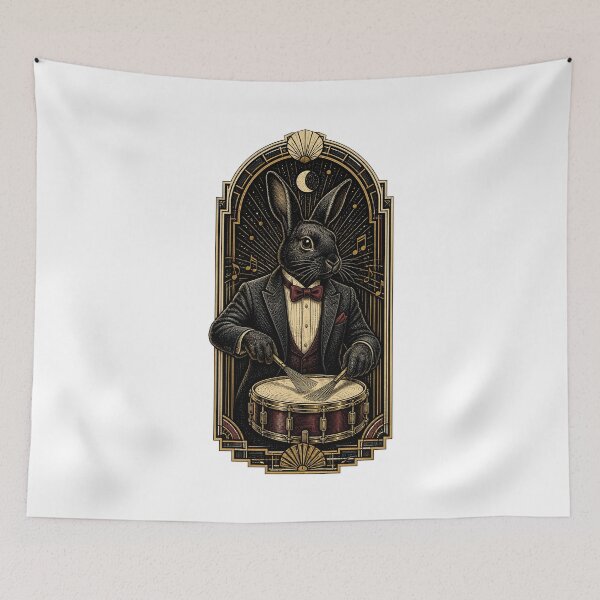 Item preview, Rabbit Playing Drums – Funny Bunny Drummer Music Art designed and sold by AMICO77.