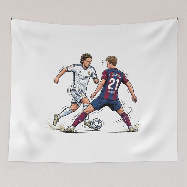 Item preview, Luka Modric vs Frenkie De Jong El Clasico Football Illustration Art designed and sold by annaarthk.