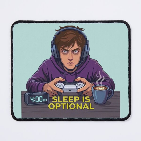 Item preview, Sleep Is Optional Gamer Quote – Funny 4AM Night Owl Gaming Cartoon designed and sold by Northern Glow Art.