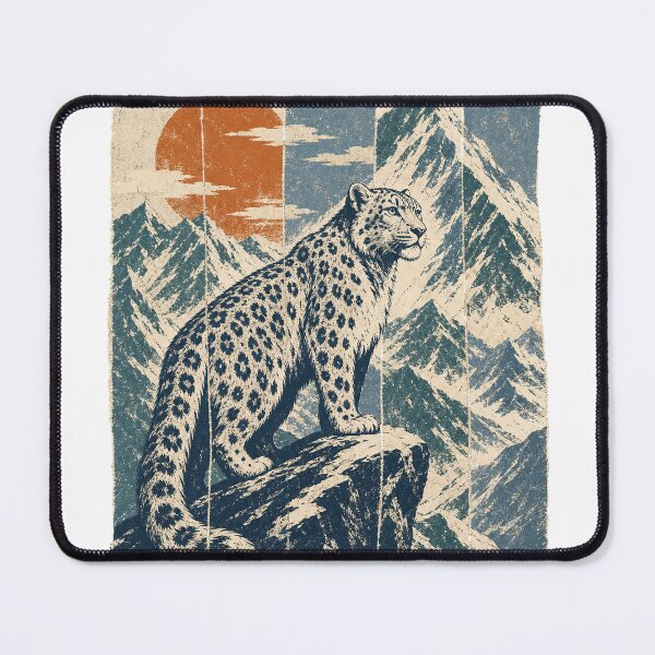 Item preview, Snow Leopard on the Mountain Peaks Wild Animal Nature Illustration designed and sold by VisualArtsOasis.