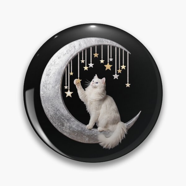 Item preview, playful moon cat and silver star dance designed and sold by Kirei-Lily.