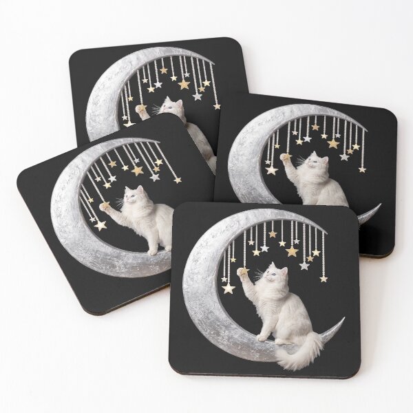 Item preview, playful moon cat and silver star dance designed and sold by Kirei-Lily.