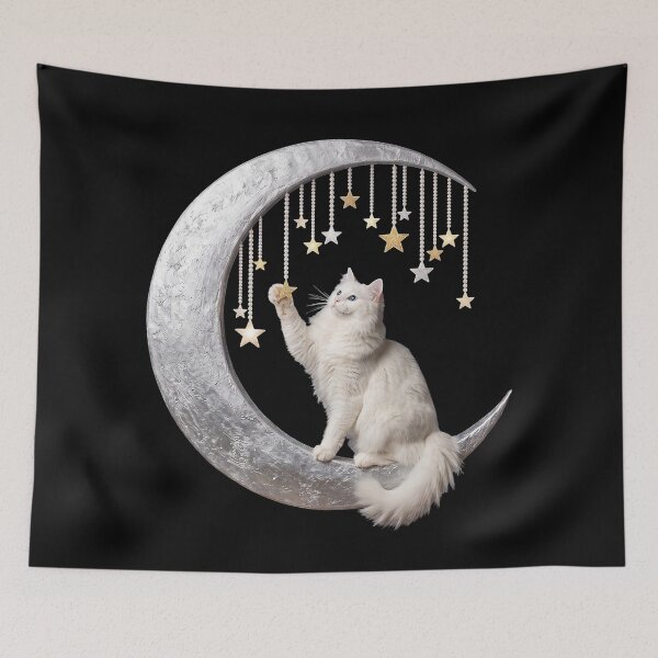 Item preview, playful moon cat and silver star dance designed and sold by Kirei-Lily.