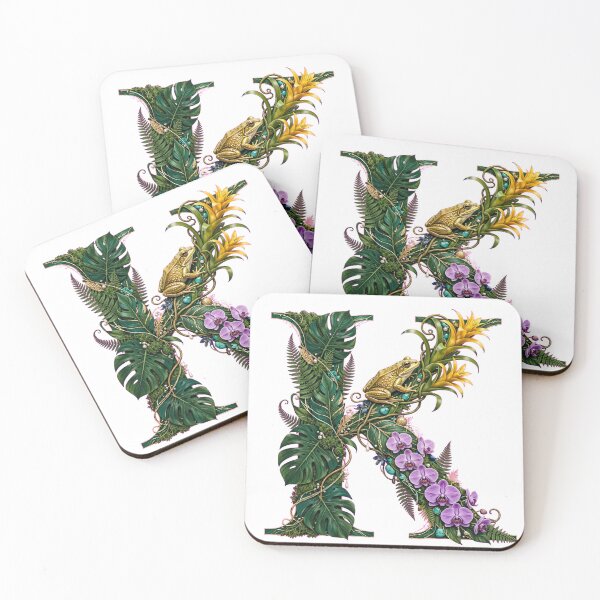 Item preview, Tropical Letter K - Golden Frog and Yellow Bromeliads designed and sold by FantasyPearl.