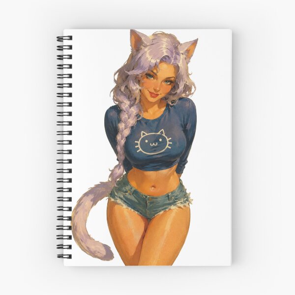 Item preview, Catgirl Pin Up | Original Neko Anime Fantasy Illustration designed and sold by Cosplayvintage.