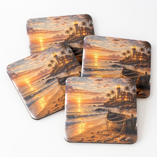 Item preview, Coastal Sunset Lighthouse and Beach Boat Art designed and sold by FutureGarb.