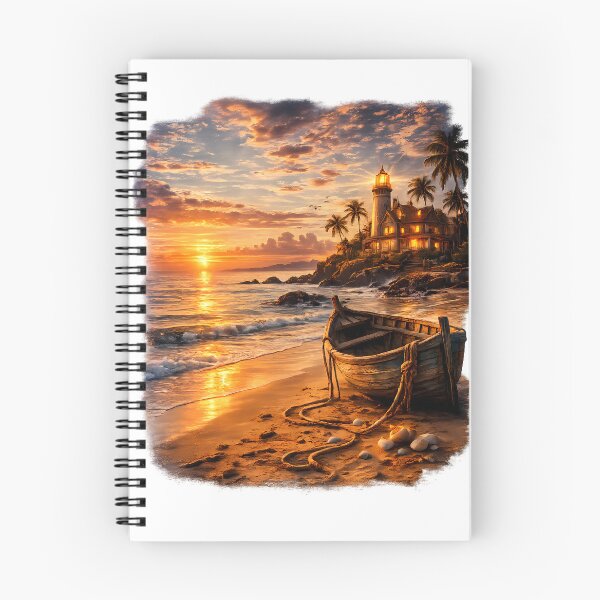 Item preview, Coastal Sunset Lighthouse and Beach Boat Art designed and sold by FutureGarb.