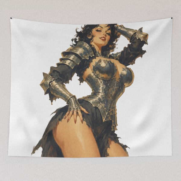 Item preview, Dark Fantasy Warrior Pin Up | Original Gothic Knight Illustration designed and sold by Cosplayvintage.