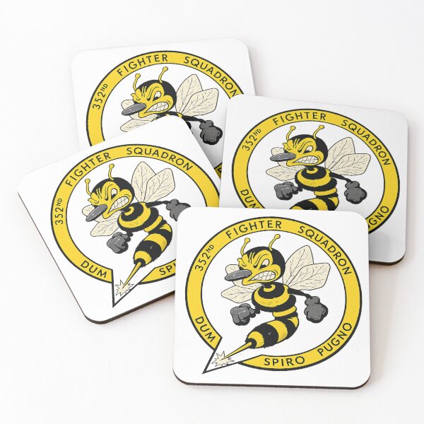 Item preview, Vintage-inspired 352nd Fighter Squadron “Dum Spiro Pugno” emblem featuring a fierce fighting bee character in classic yellow, black, and gray. designed and sold by PIXEL POP DESIGNS - Beyond the Norm!.