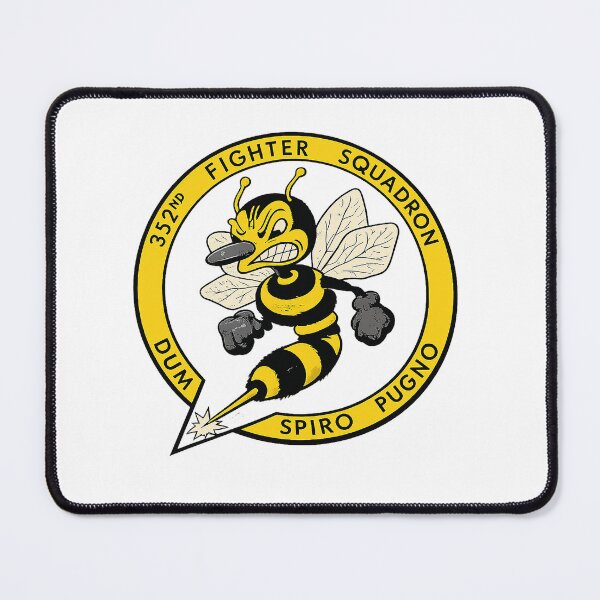 Item preview, Vintage-inspired 352nd Fighter Squadron “Dum Spiro Pugno” emblem featuring a fierce fighting bee character in classic yellow, black, and gray. designed and sold by PIXEL POP DESIGNS - Beyond the Norm!.