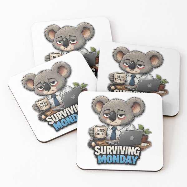 Item preview, Surviving Monday Tired Office Koala With Coffee And Laptop designed and sold by Surviving Monday Club.