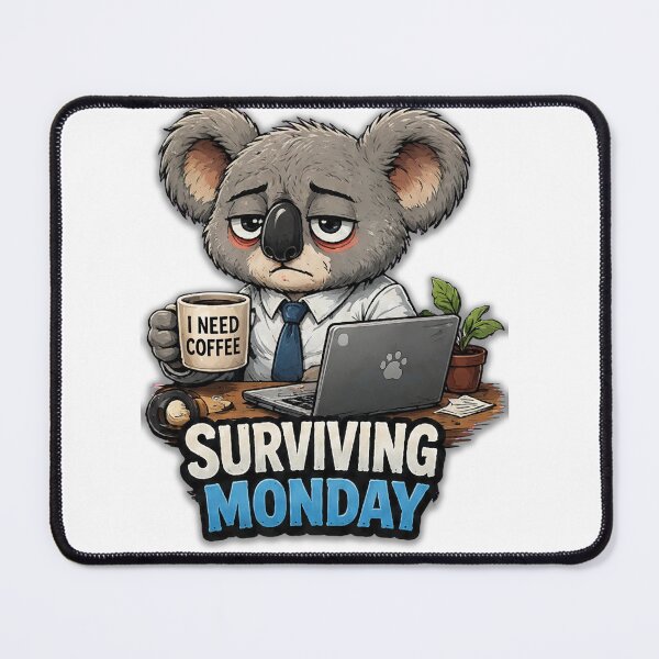 Item preview, Surviving Monday Tired Office Koala With Coffee And Laptop designed and sold by Surviving Monday Club.