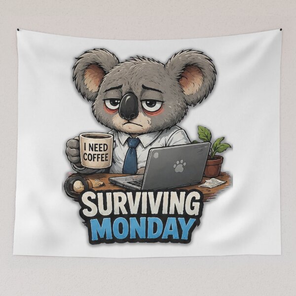 Item preview, Surviving Monday Tired Office Koala With Coffee And Laptop designed and sold by Surviving Monday Club.