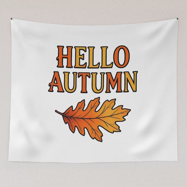Item preview, Hello Autumn Comic Style Oak Leaf Typography Design designed and sold by VibranPalette.