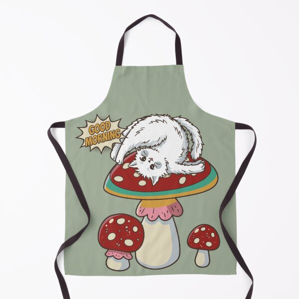 Item preview, Cute White Cat Stretching on Amanita Mushroom Good Morning designed and sold by chriswo-design.