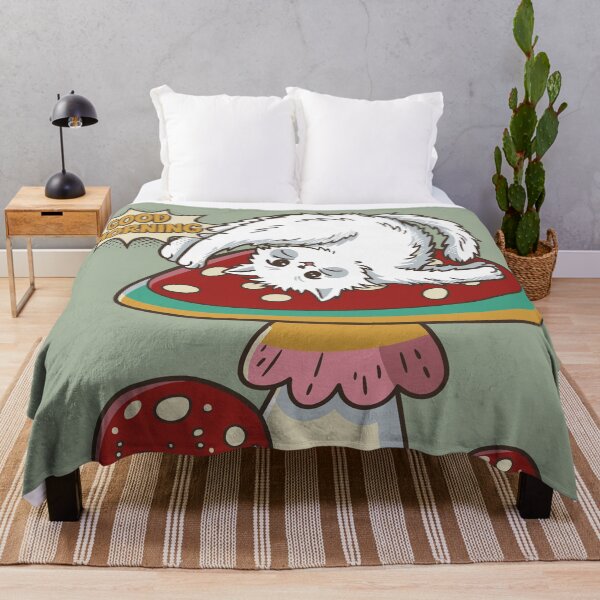 Item preview, Cute White Cat Stretching on Amanita Mushroom Good Morning designed and sold by chriswo-design.
