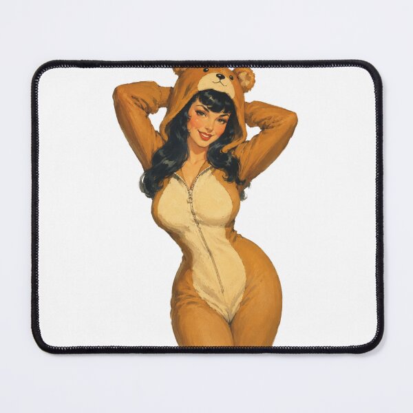 Item preview, Cute Bear Onesie Pin Up | Cozy Kigurumi Girl Vintage Illustration designed and sold by Cosplayvintage.