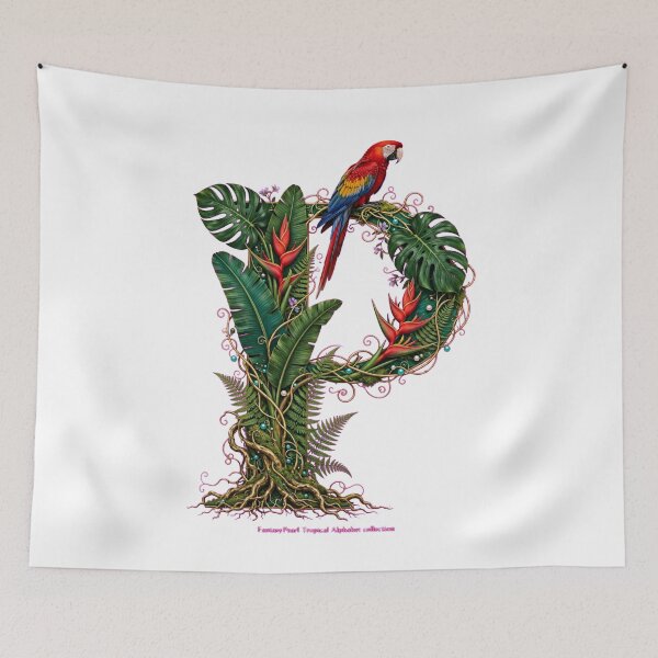 Item preview, Tropical Letter P - Red Macaw and Red Heliconias designed and sold by FantasyPearl.