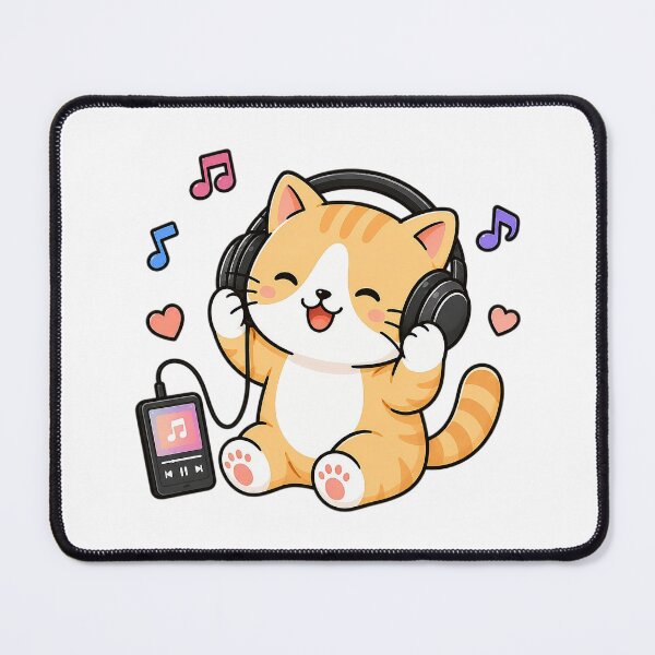 Item preview, Cute Cat Listening To Music With Headphones Kawaii Kitty Illustration designed and sold by NoopnyangStudio.