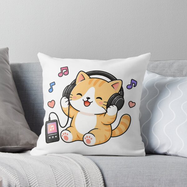 Item preview, Cute Cat Listening To Music With Headphones Kawaii Kitty Illustration designed and sold by NoopnyangStudio.