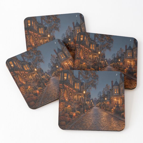 Item preview, Haunted Victorian Halloween Street at Night – Cozy Gothic Cobblestone Town designed and sold by cozeecore.