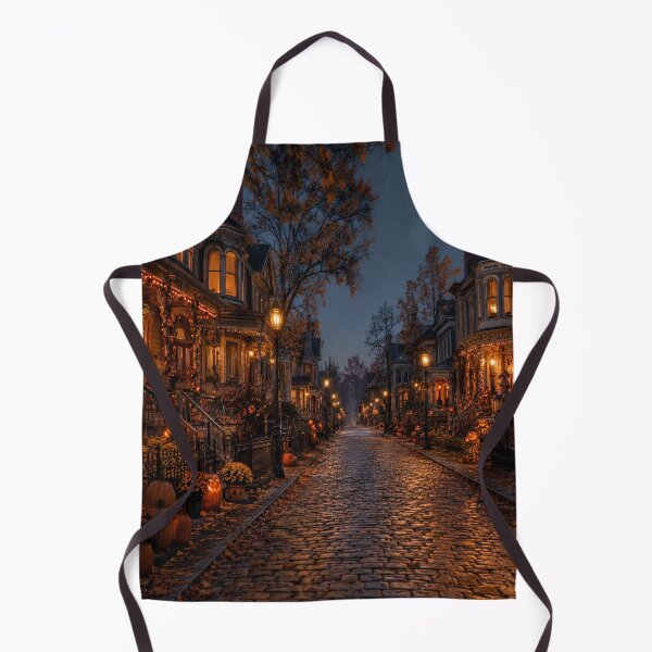 Item preview, Haunted Victorian Halloween Street at Night – Cozy Gothic Cobblestone Town designed and sold by cozeecore.