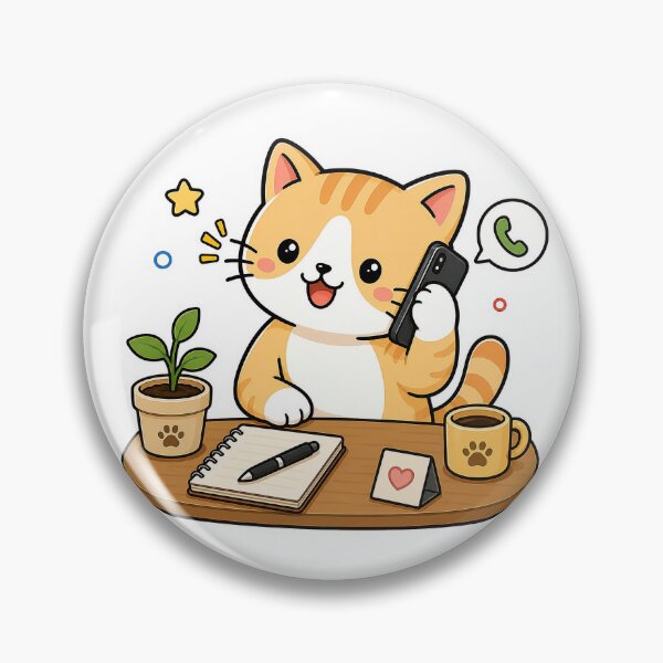 Item preview, Cute Cat Calling On Smartphone Kawaii Kitty Desk Work Illustration designed and sold by NoopnyangStudio.