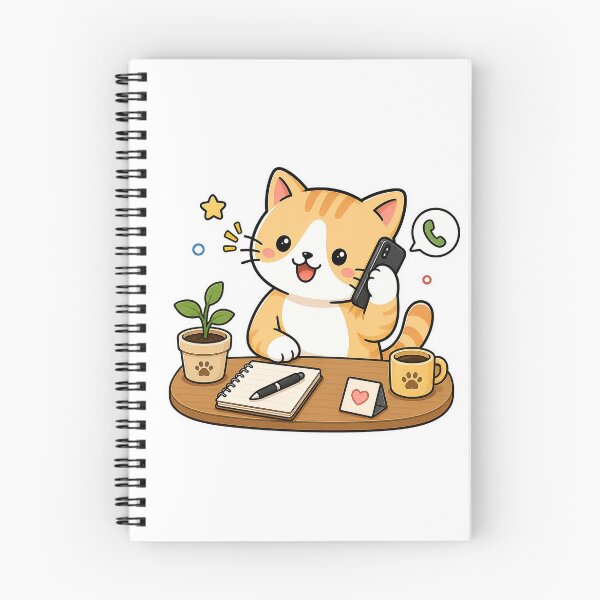 Item preview, Cute Cat Calling On Smartphone Kawaii Kitty Desk Work Illustration designed and sold by NoopnyangStudio.
