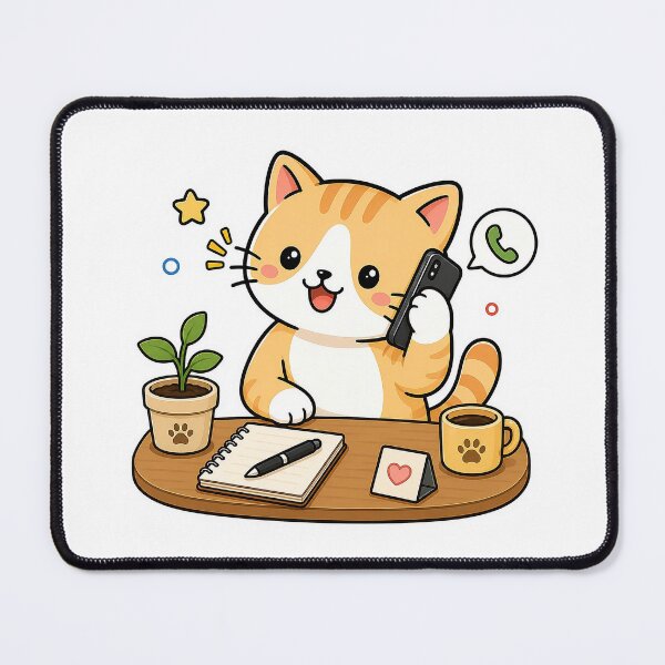 Item preview, Cute Cat Calling On Smartphone Kawaii Kitty Desk Work Illustration designed and sold by NoopnyangStudio.
