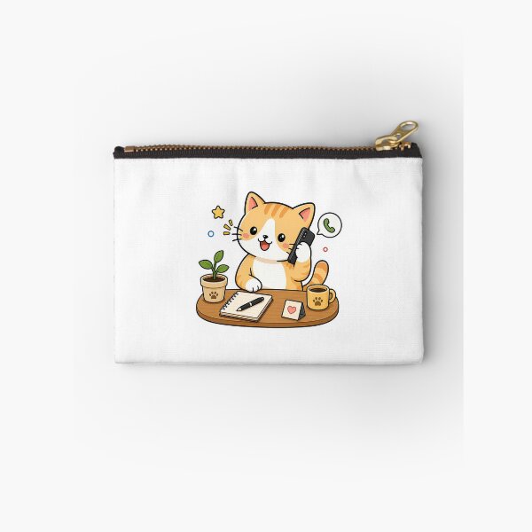 Item preview, Cute Cat Calling On Smartphone Kawaii Kitty Desk Work Illustration designed and sold by NoopnyangStudio.