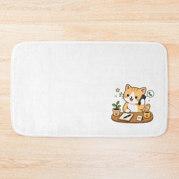 Item preview, Cute Cat Calling On Smartphone Kawaii Kitty Desk Work Illustration designed and sold by NoopnyangStudio.