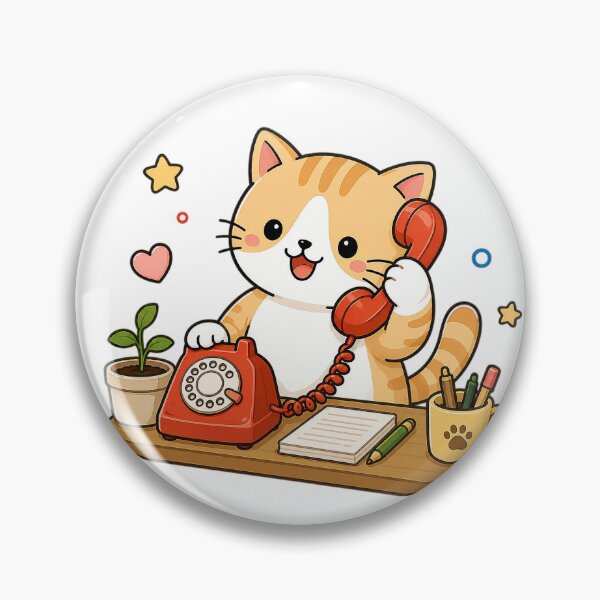 Item preview, Cute Office Cat Answering Red Rotary Telephone Kawaii Kitty Illustration designed and sold by NoopnyangStudio.