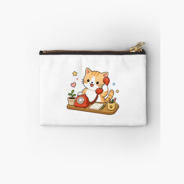 Item preview, Cute Office Cat Answering Red Rotary Telephone Kawaii Kitty Illustration designed and sold by NoopnyangStudio.